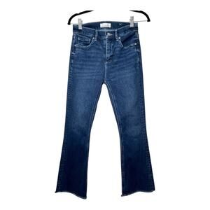 LOFT High Waisted Flare Crop Denim Jeans Size 24 00 Raw Hem Zip Fly Dark Stretch